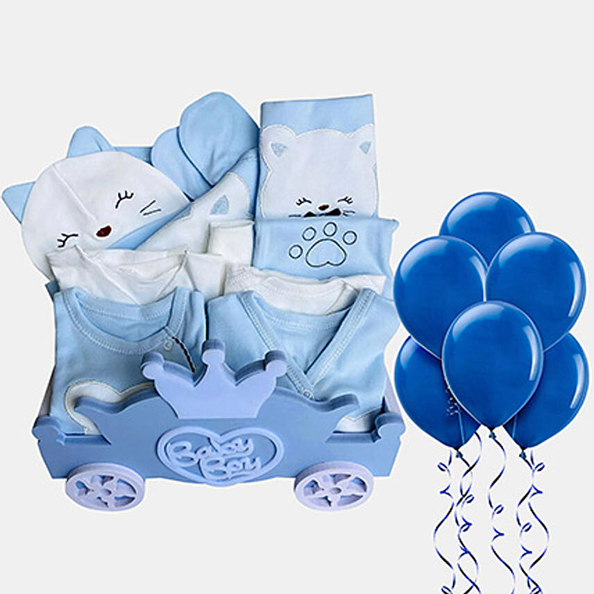 Cute Leggings Mittens Baby Hamper With Latex Balloons