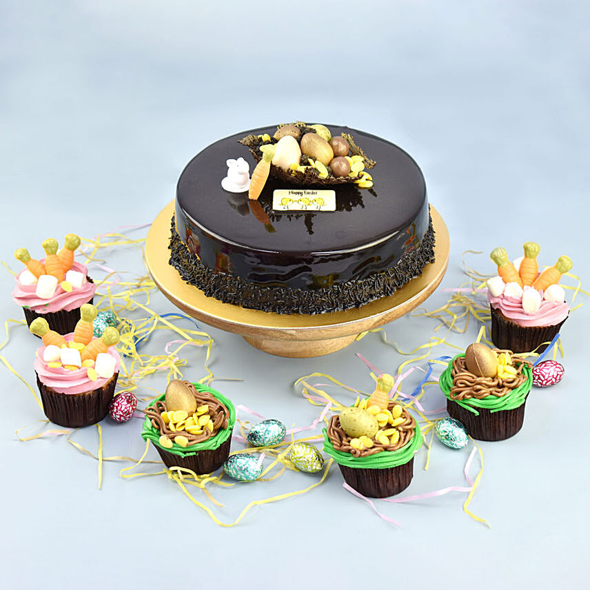 Easter Chocolate Fudge Cake And Cup Cakes Duo