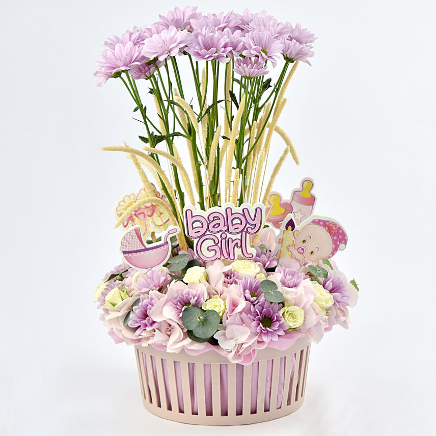 Baby Girl Flowers Wishes Basket