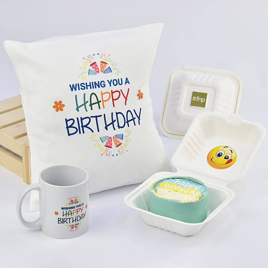 Happy Birthday Lunch Box Chocolate  Cake Mug N Cushion