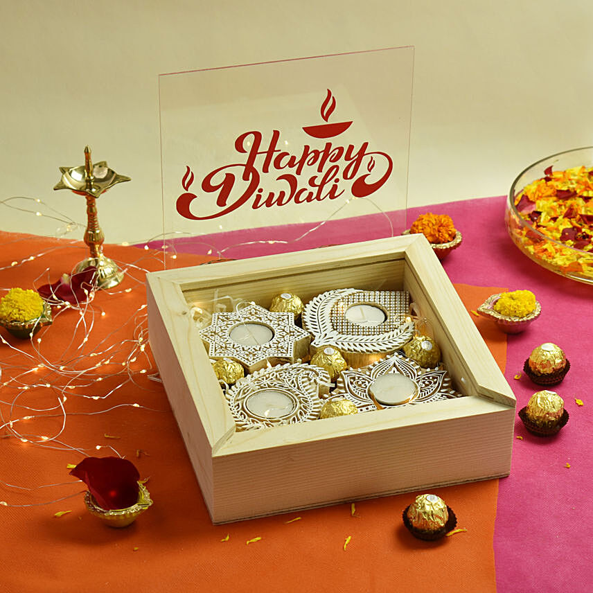 Mango Wood Tea Light Holder Box for Diwali