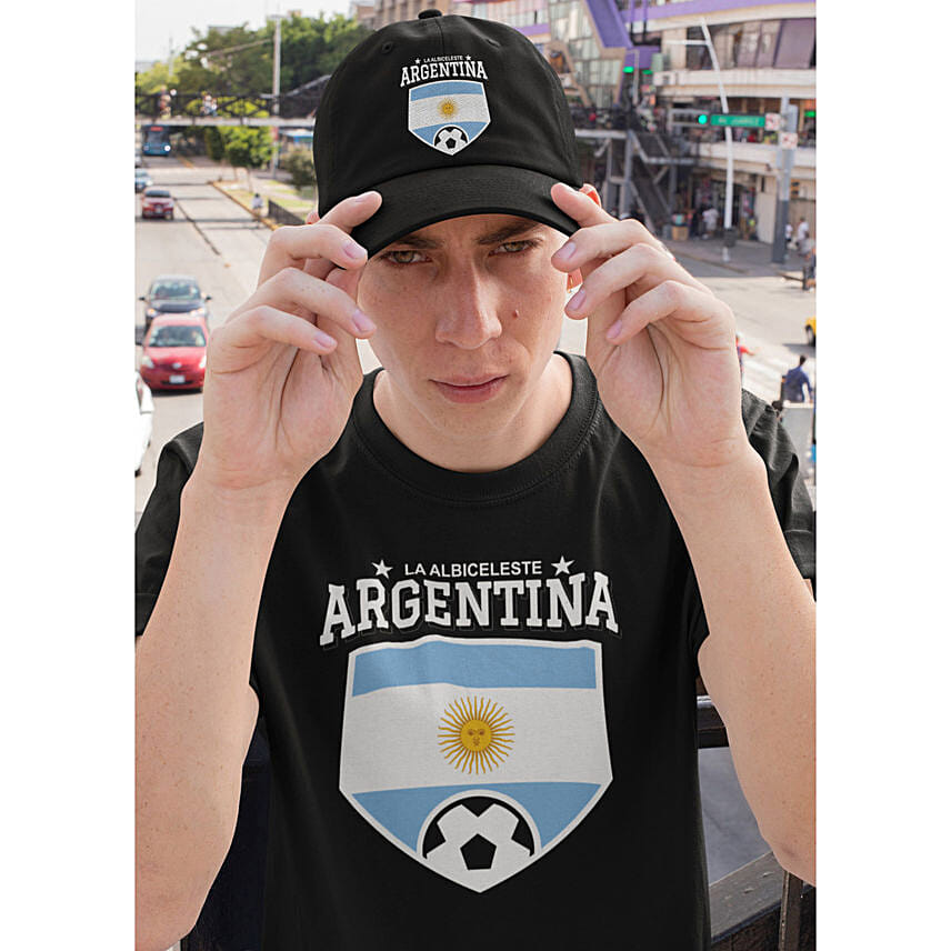 Unisex Soccer Worldcup T Shirt & Cap Combo Argentina M