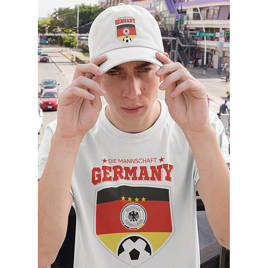 Unisex Soccer White T Shirt and Cap Combo Germany L