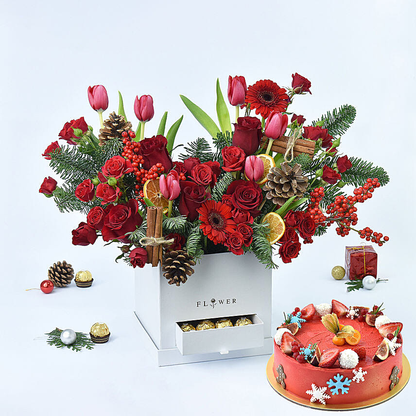 Grand Christmas Wishes Flowers with Cake