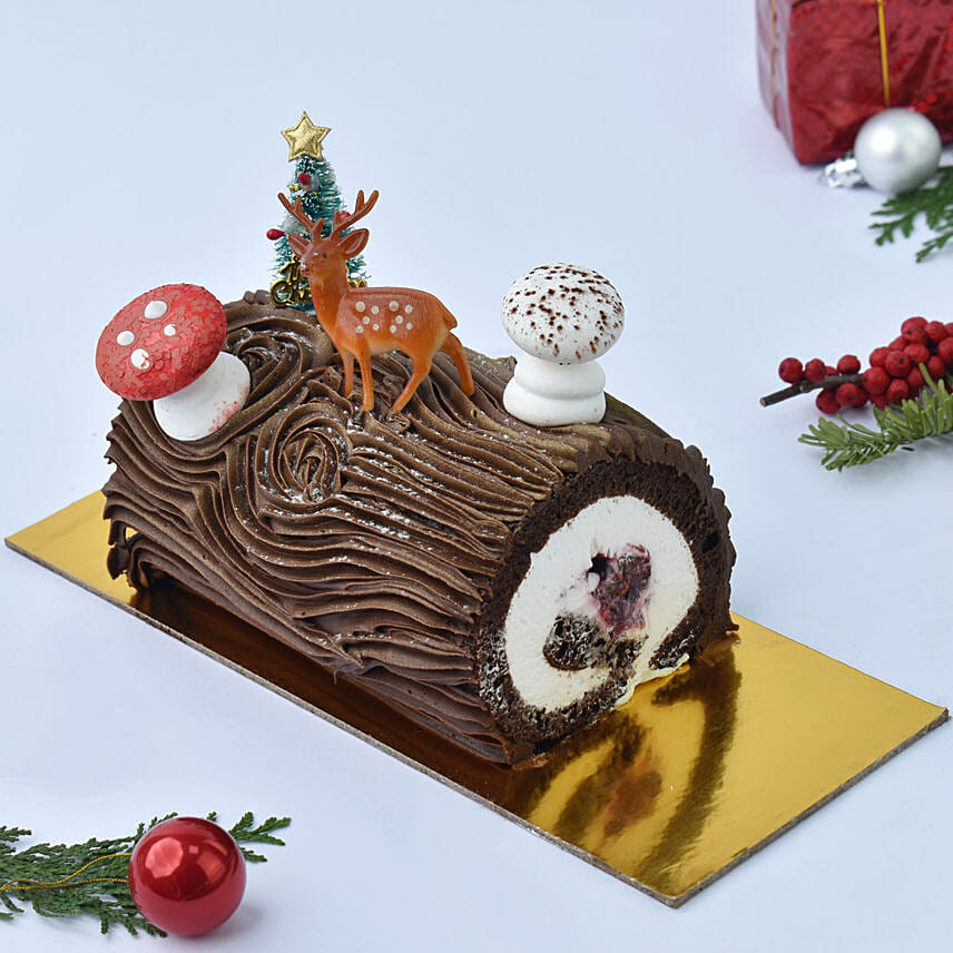 Merry Christmas Chocolate Log Cake 4 Portion