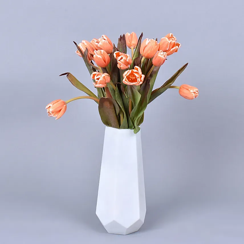 Premium Salmon Parrot Tulip in Vase Arrangement