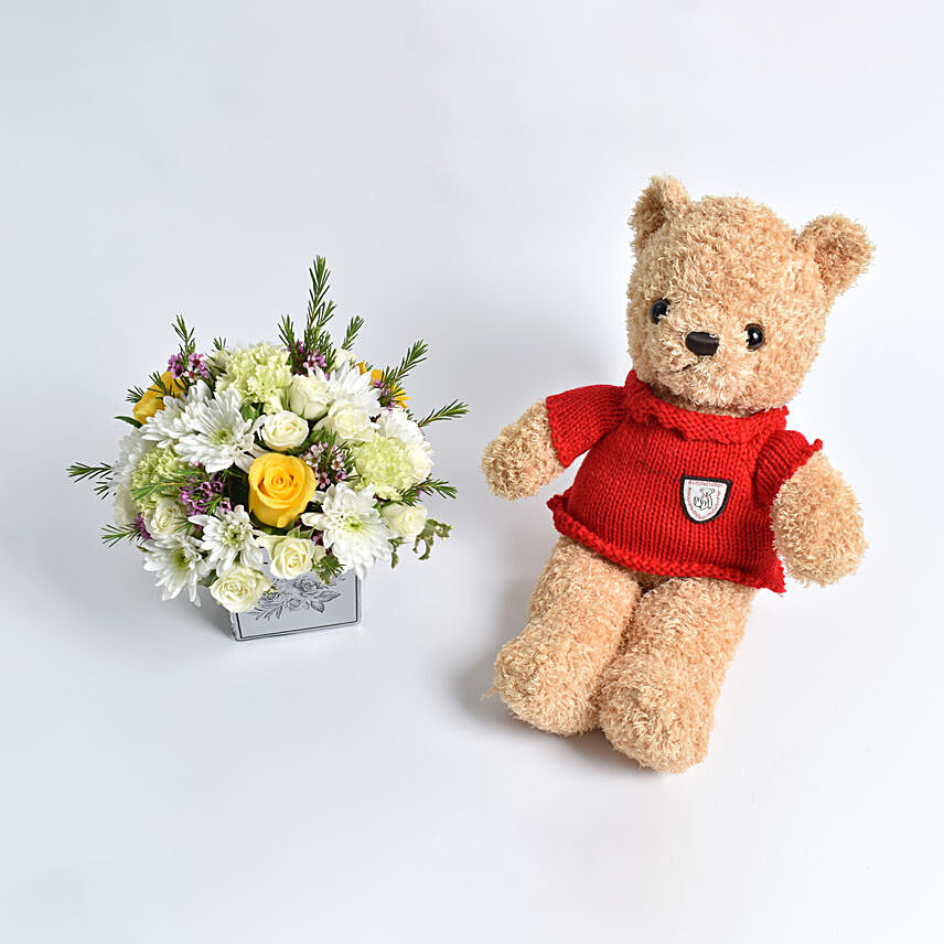 Online Get Well Soon Flowers with Teddy Bear Gift Delivery in UAE - FNP