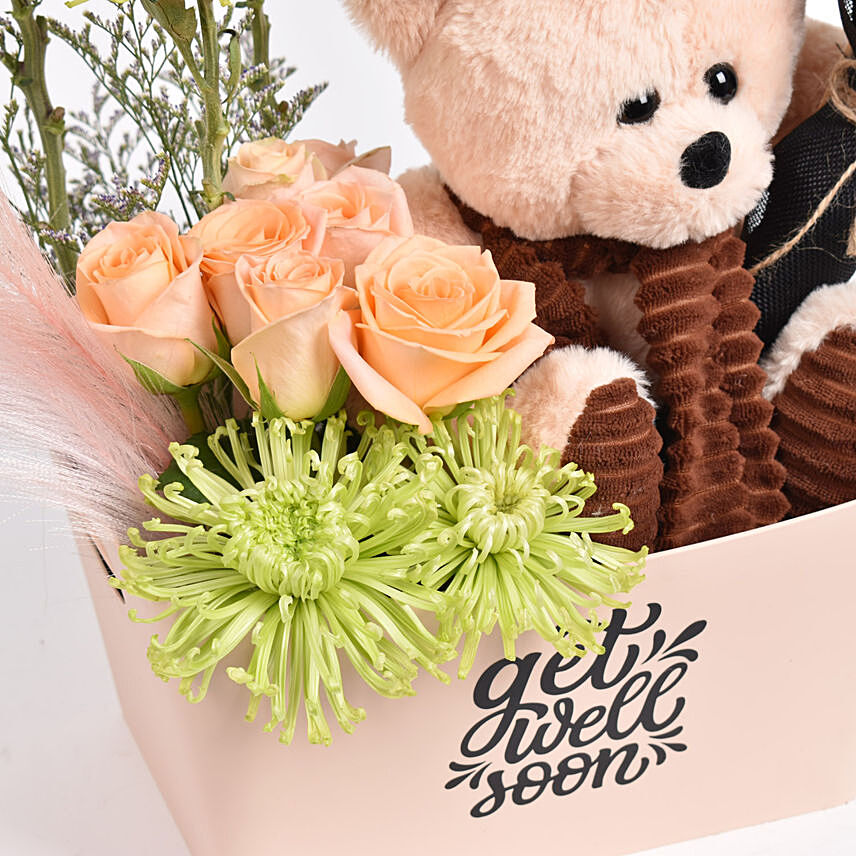 Online Get Well Soon Flowers with Teddy Bear Gift Delivery in UAE - FNP