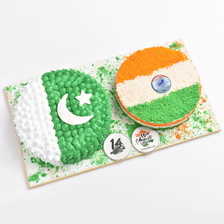 Indian And Pakistani Flag Cake Combo 8 Portion