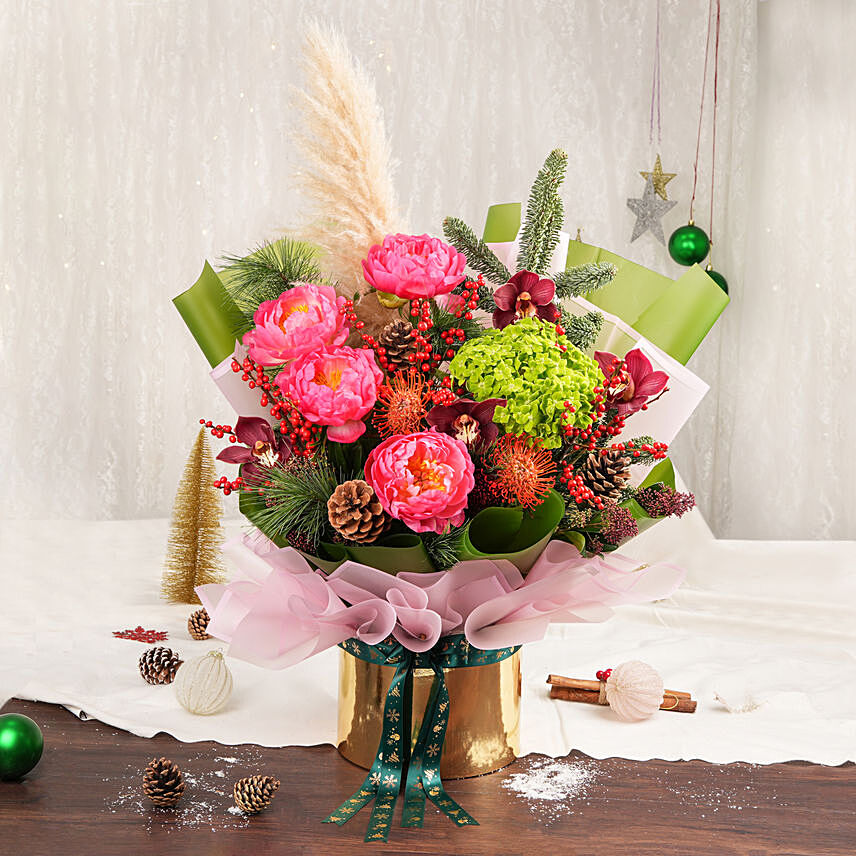 Merry and Bright Christmas Flowers Arrangement