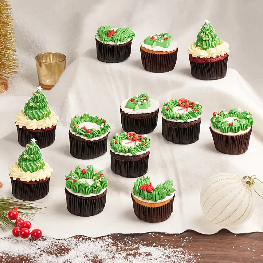 Tree And Wreath Cupcakes 12 Pcs