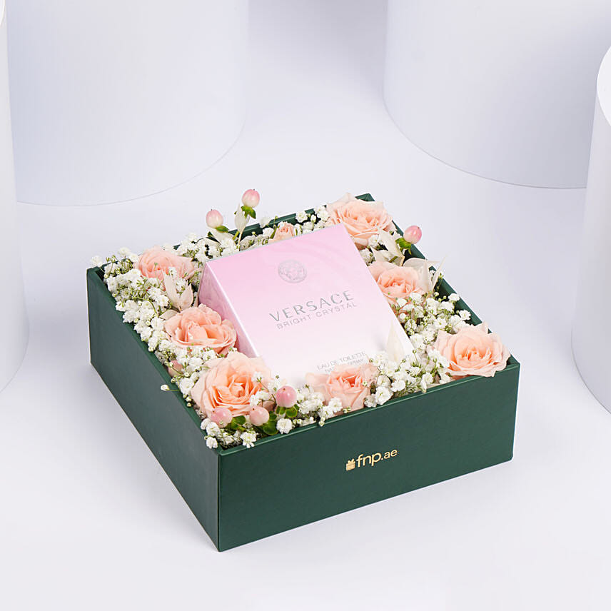 Online Versace Perfume and Flowers Box Gift Delivery in UAE - FNP