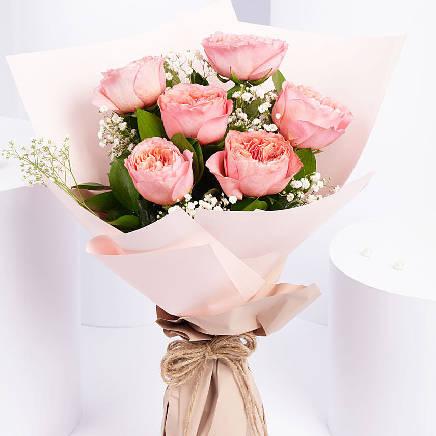 Online 6 Pink Garden Roses Premium Bouquet Gift Delivery in UAE - FNP