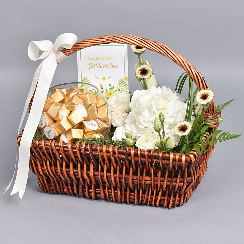 Get Well Soon Basket of Flowers and Chocolates