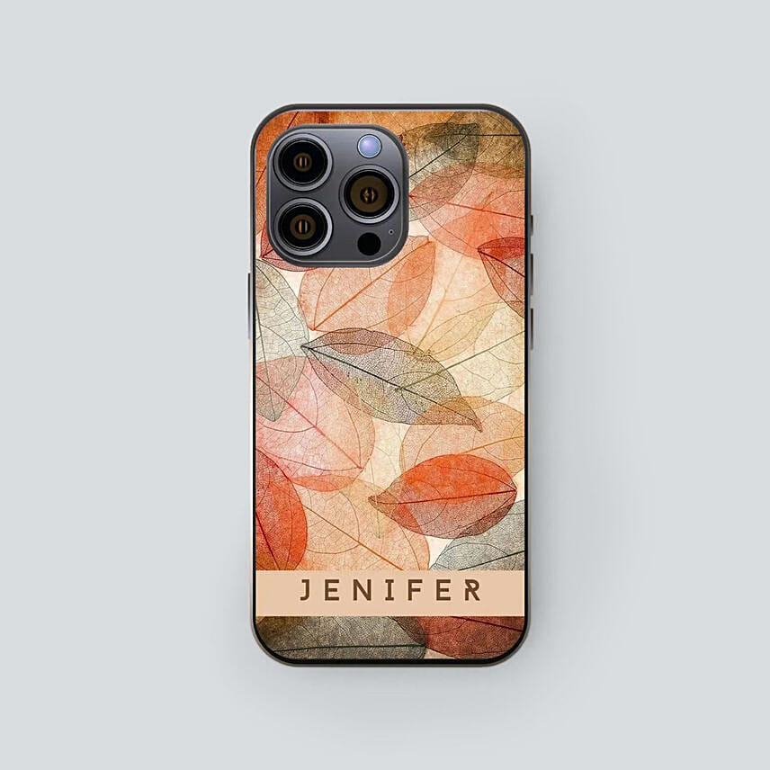 Iphone 14 Case With Personalised Name And Leaf Pattern