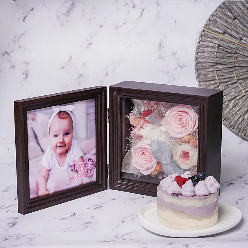 Little Princess Preserved Flowers Frame with Cake