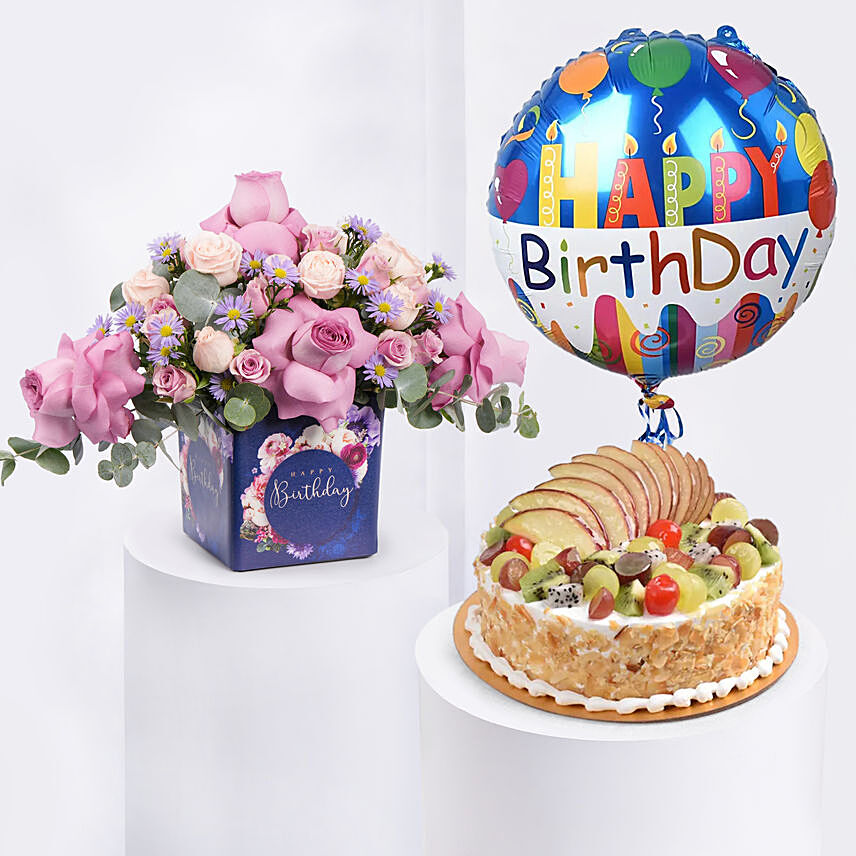 Online Birthday Roses Arrangement Cake & Balloon Gift Delivery in UAE - FNP