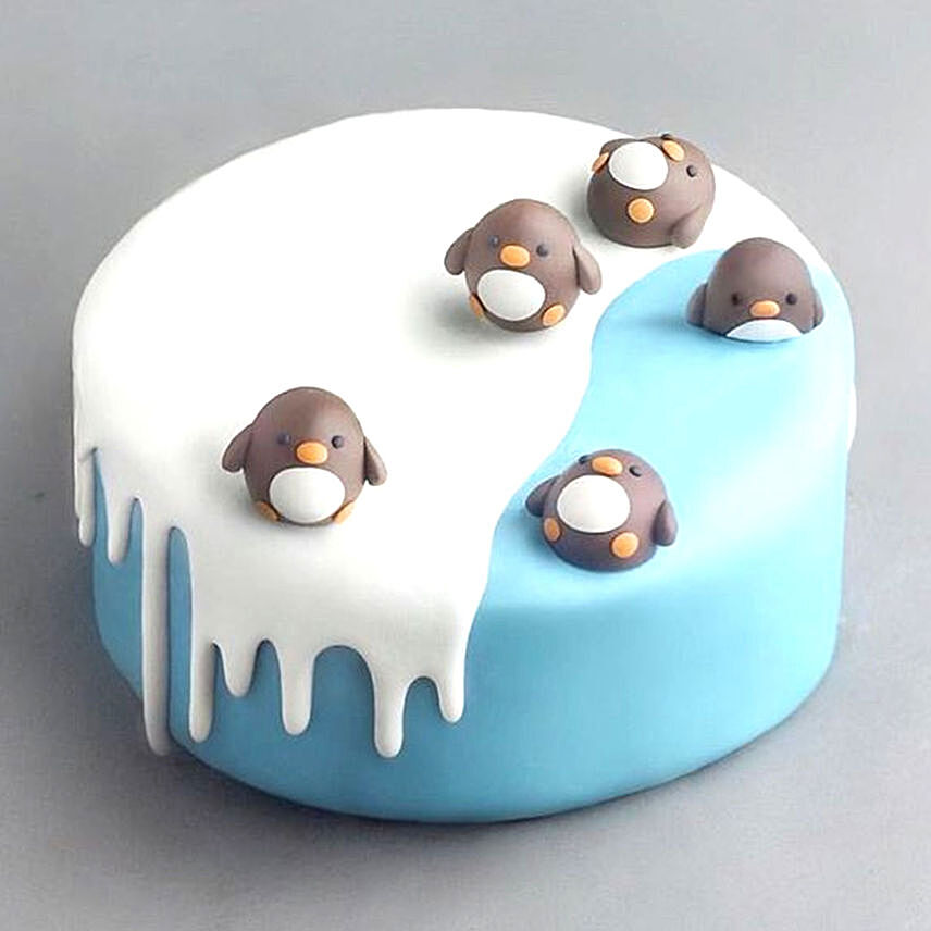 Cute Penguins Designer Marble Cake- 2 Kg