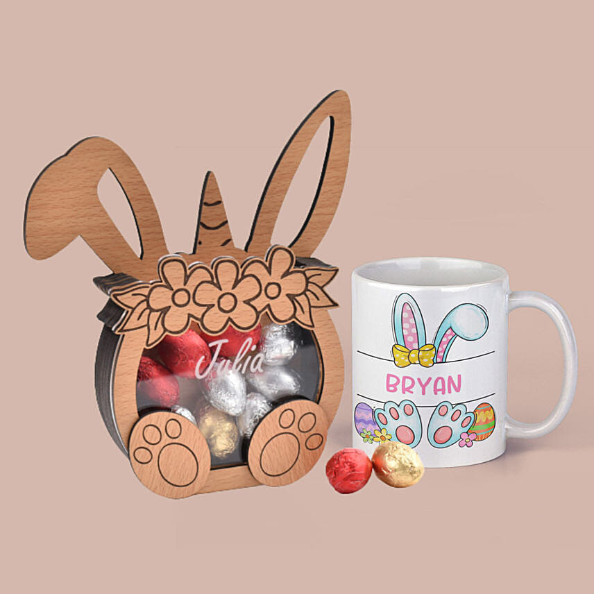 Eggcellent Easter Personalised Bunny Chocolate Box with Mug