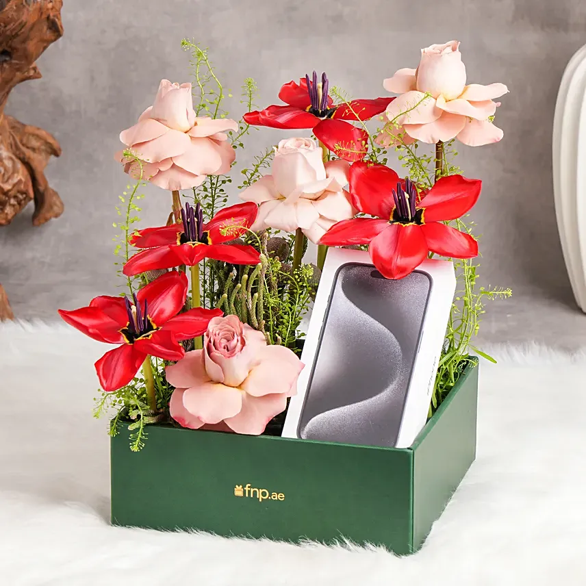 Iphone 15 Pro Gift with Flowers & Chocolates