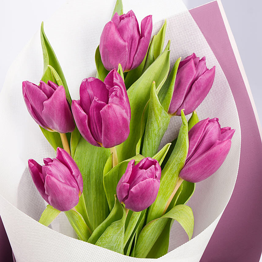 Online 7 Purple Tulips Bouquet Gift Delivery in UAE - FNP