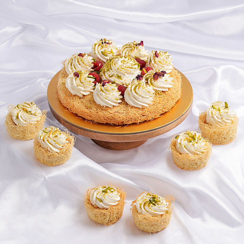 Kunafa Indulgence Cake with Cupcakes