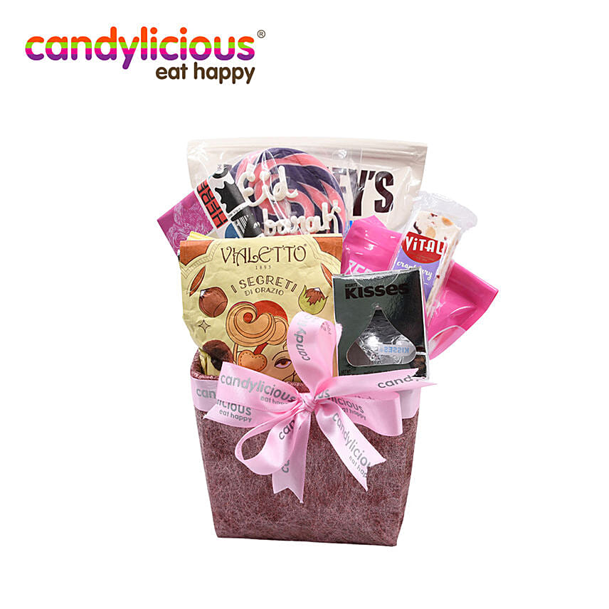 Candylicious Eid 24 Pink Basket Hamper