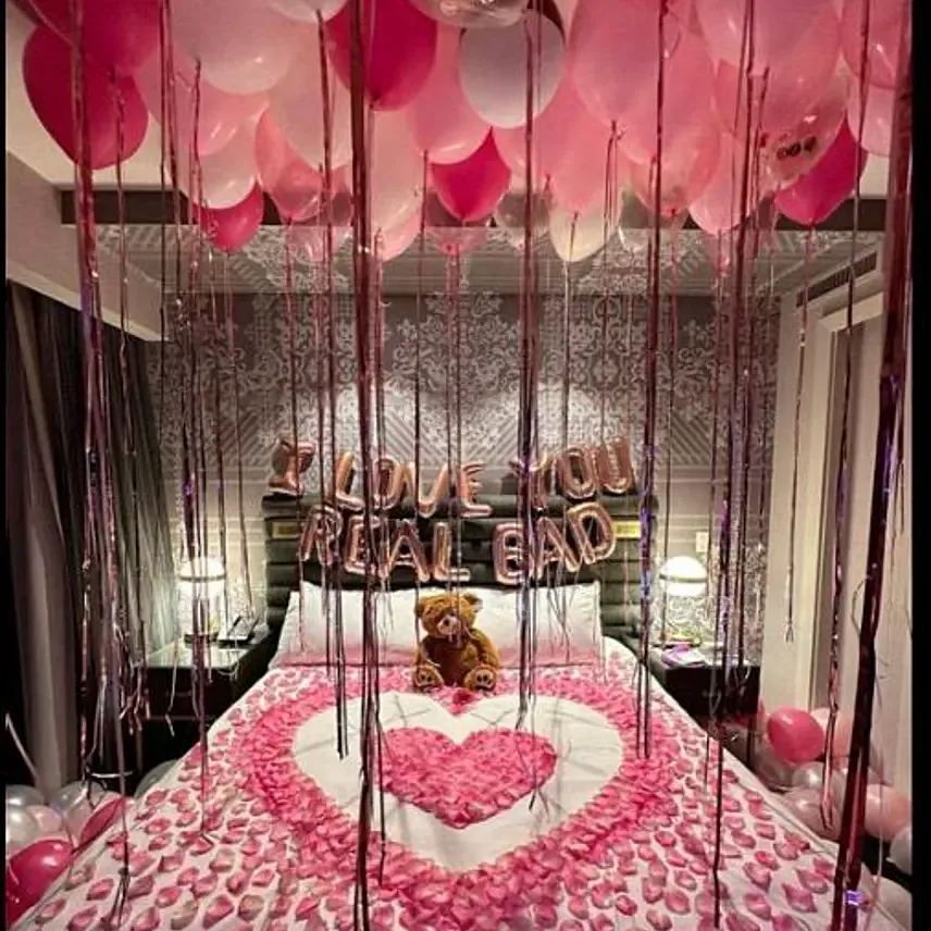 Love Expression Balloons and Flower Bedroom Decor