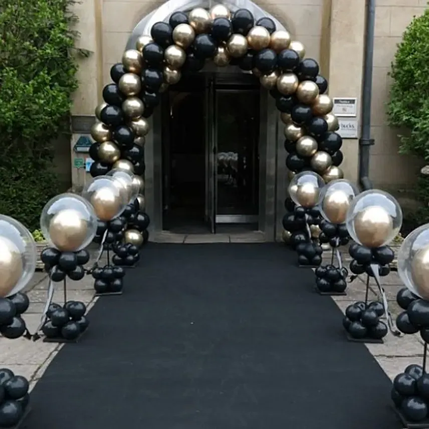 Gold N Black Balloon Arch and Stands Decoration