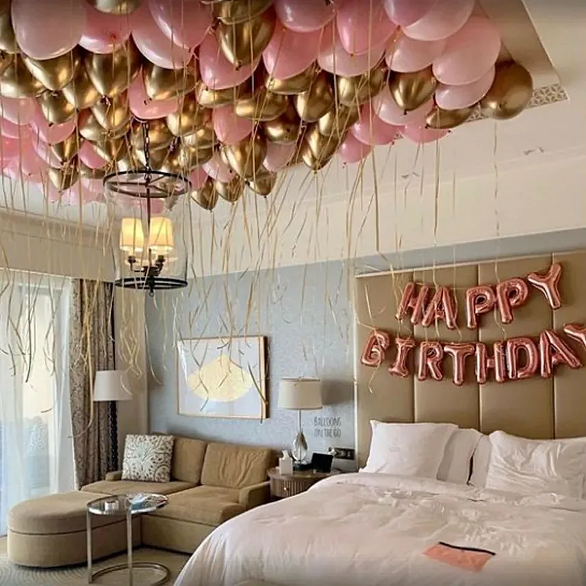 Birthday Decoration Pink and Gold Balloons