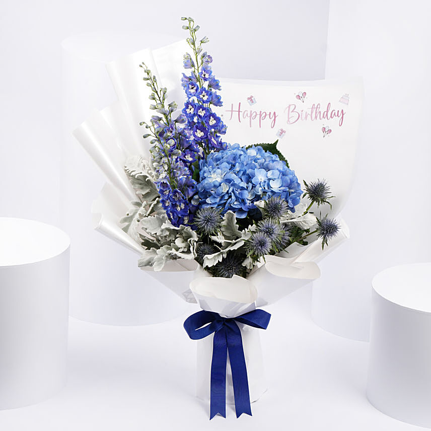 Birthday Wishes Blue Flowers Bouquet