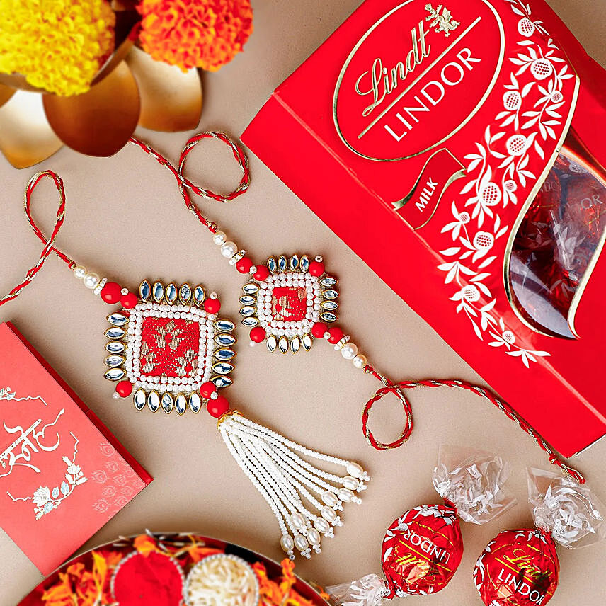 Bandhani Bhaiya Bhabhi Rakhi Set N Lindt