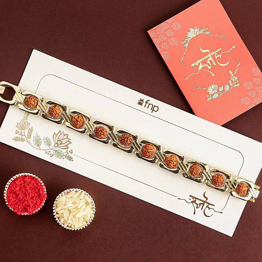 Glamorous Gold Embellished Rudraksh Rakhi