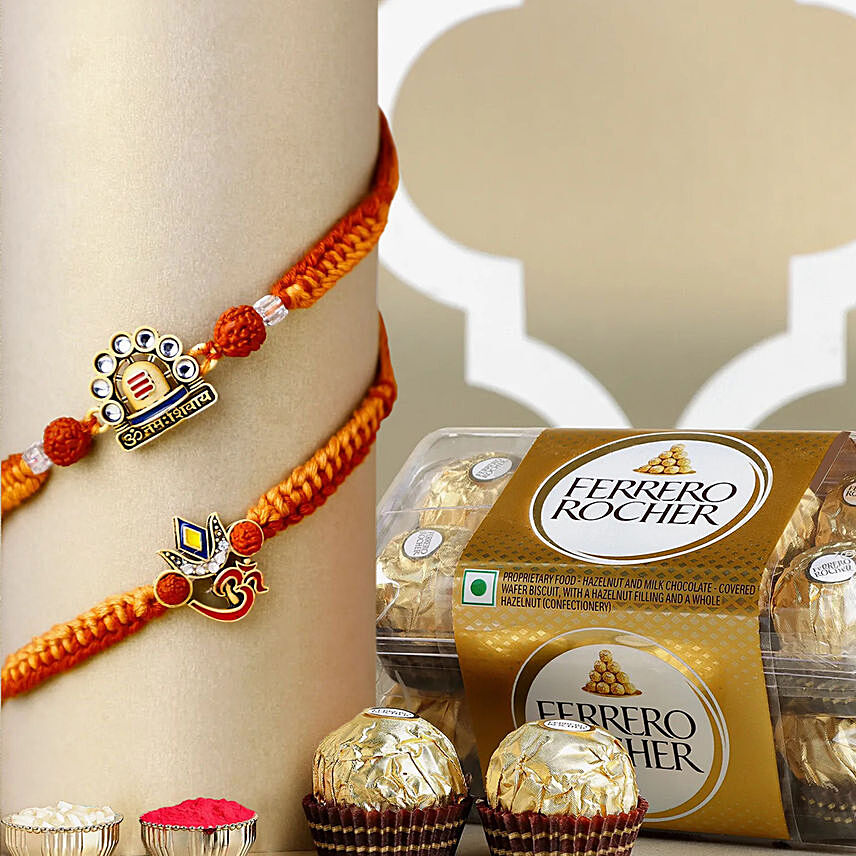 Om Namah Shivay Rakhi Duo with Ferrero Rocher