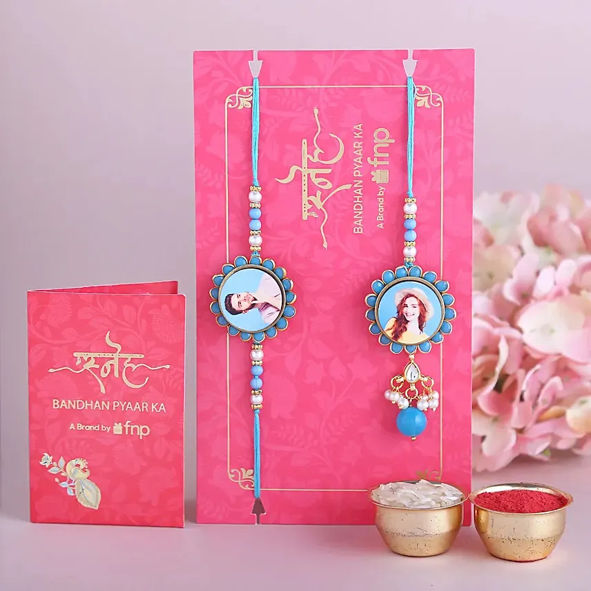 Sneh Personalised Floral Bhaiya Bhabhi Rakhi Set