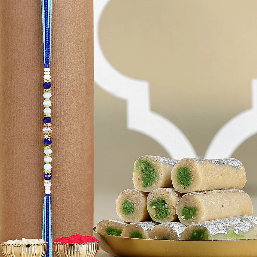 Beads of Bond Blue Rakhi N Kaju Roll