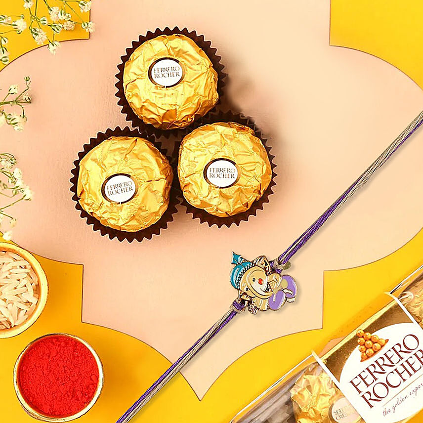 Bal Ganesha Cheerful Charm Rakhi N Ferrero Rocher 3 Pcs