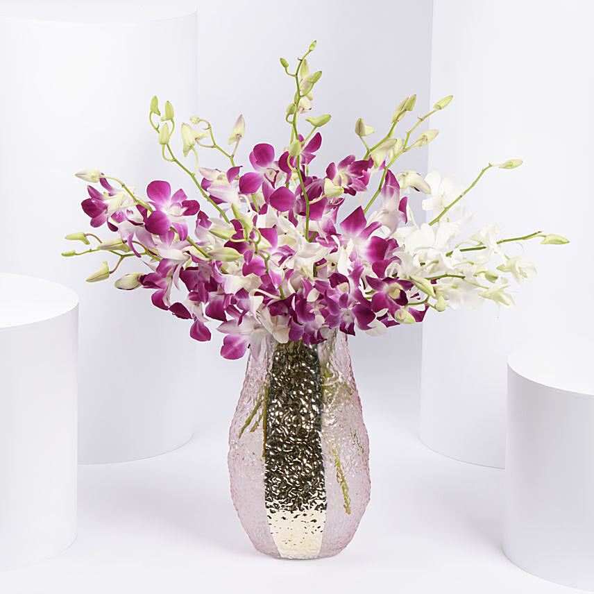 Pink And White Orchids In A Premium Vase