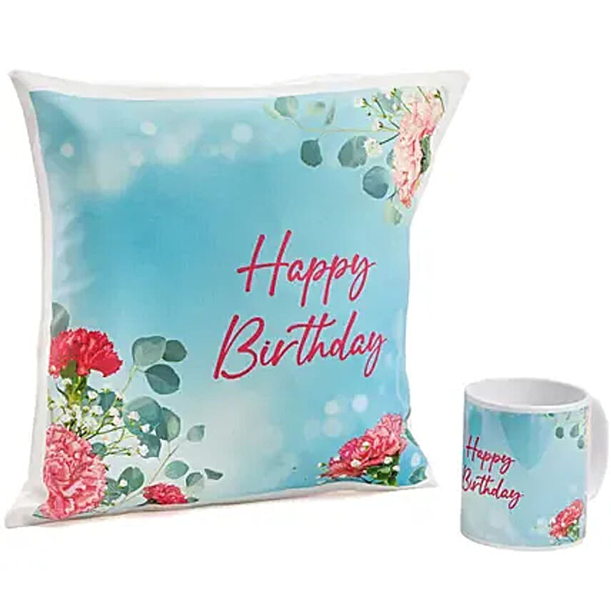 Birthday Wishes Flower Cushion n Mug