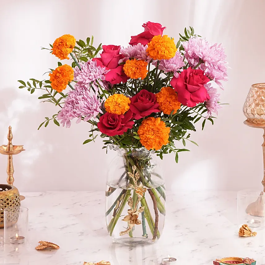 Bright Flowers In Premium Vase