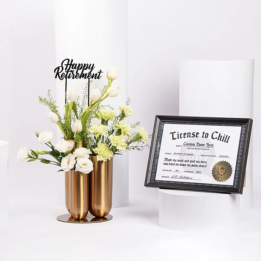 Happy Retirement Flower with Personalised Name Frame