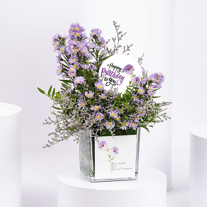 September Birthday Aster Flowers in Vase