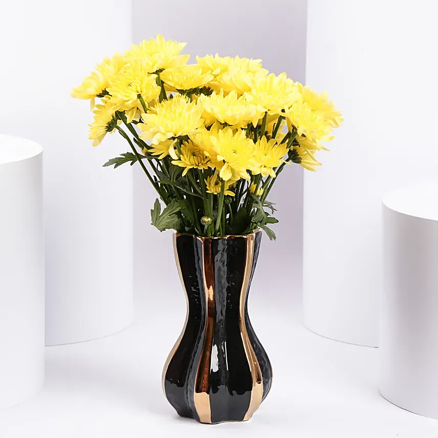 Yellow Chrysanthemums in Premium Vase