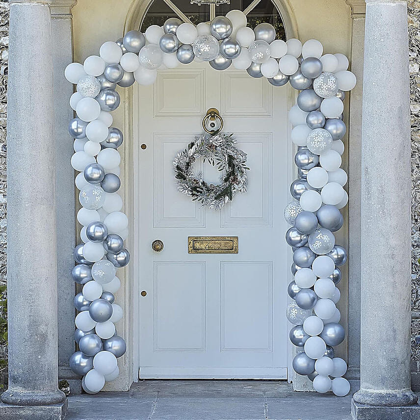 Silver and White Balloons Door Decoration