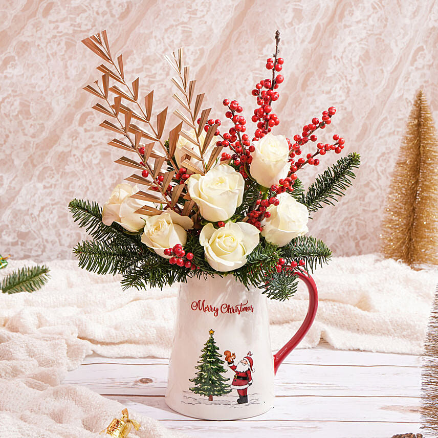 Merry Christmas Flowers Ceramic Vase