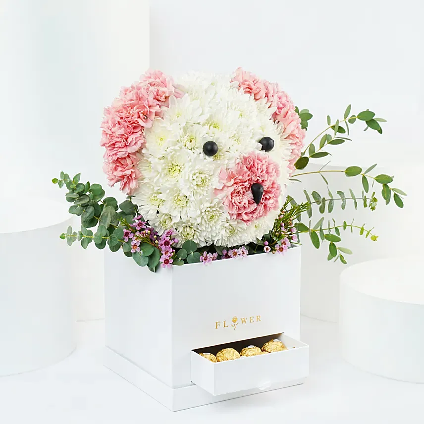 Cute Flowers Teddy Box With Chocolates