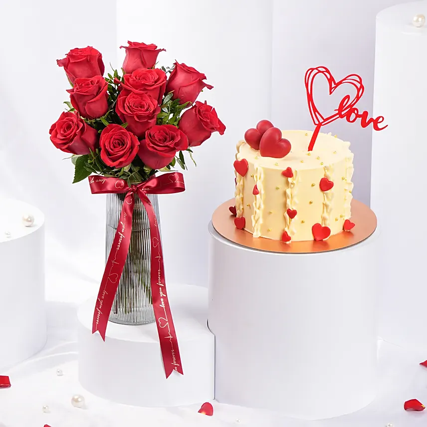 Red Roses And Love Cake