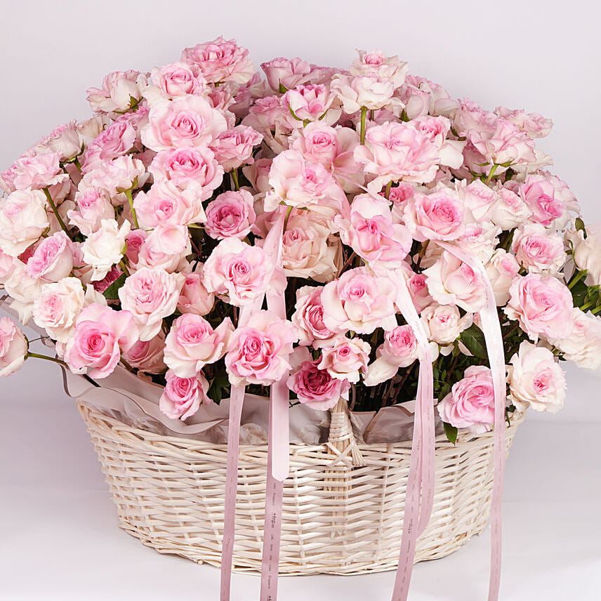 100 Pink Roses Basket