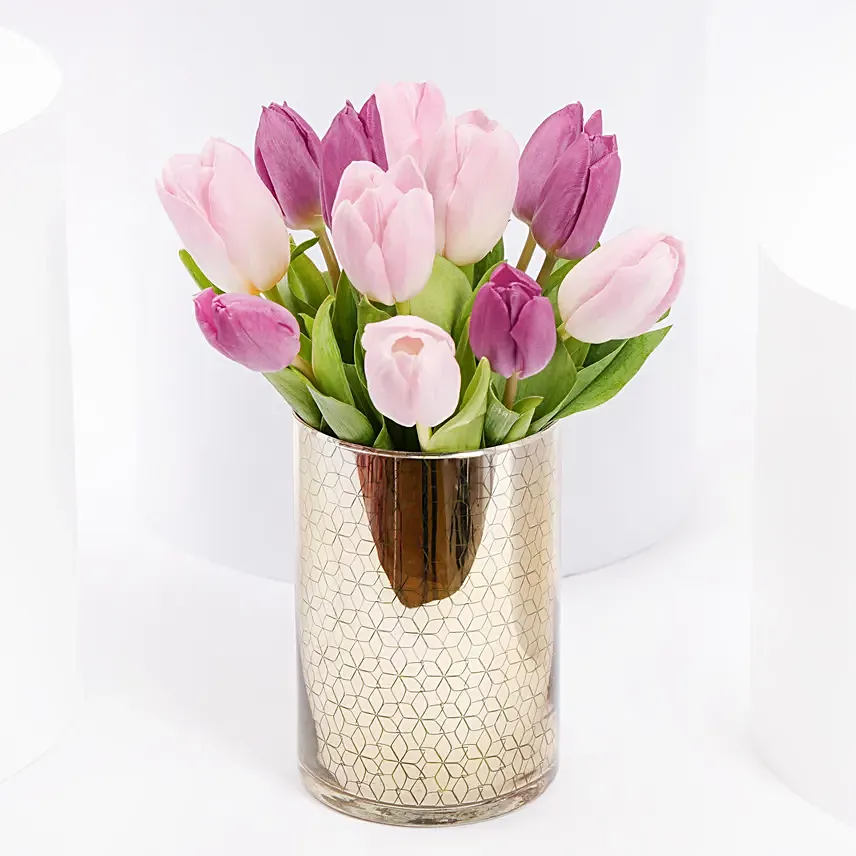 Luxurious Blush N Purple Tulip Arrangement