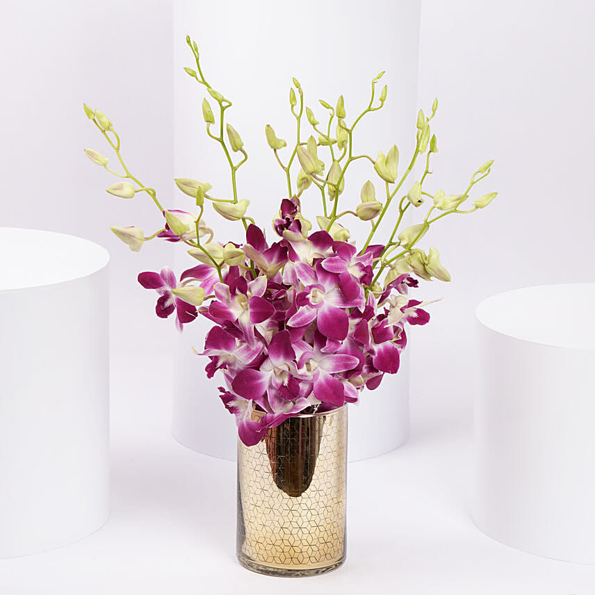 Pink Orchids in Gold Vase